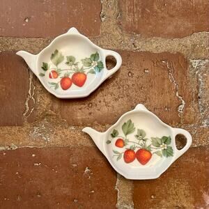 SET OF TWO Nantucket Home Strawberry Tea Pot Shaped Tea Bag Holders